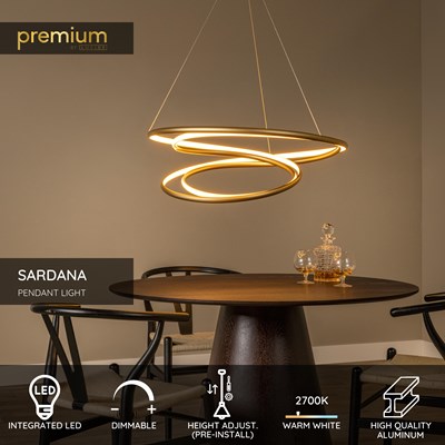 Lucide SARDANA - Pendant light - Ø 80 cm - LED Dim. - 1x74W 2700K - Matt Gold / Brass | Premium